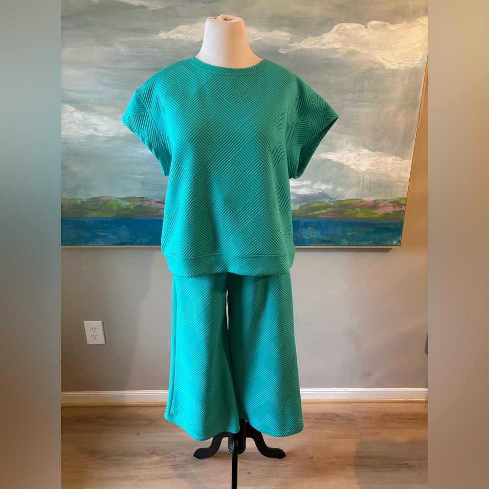 See & be Seen Boutique turquoise, Textured Tunic Top & Wide Leg Pant Set